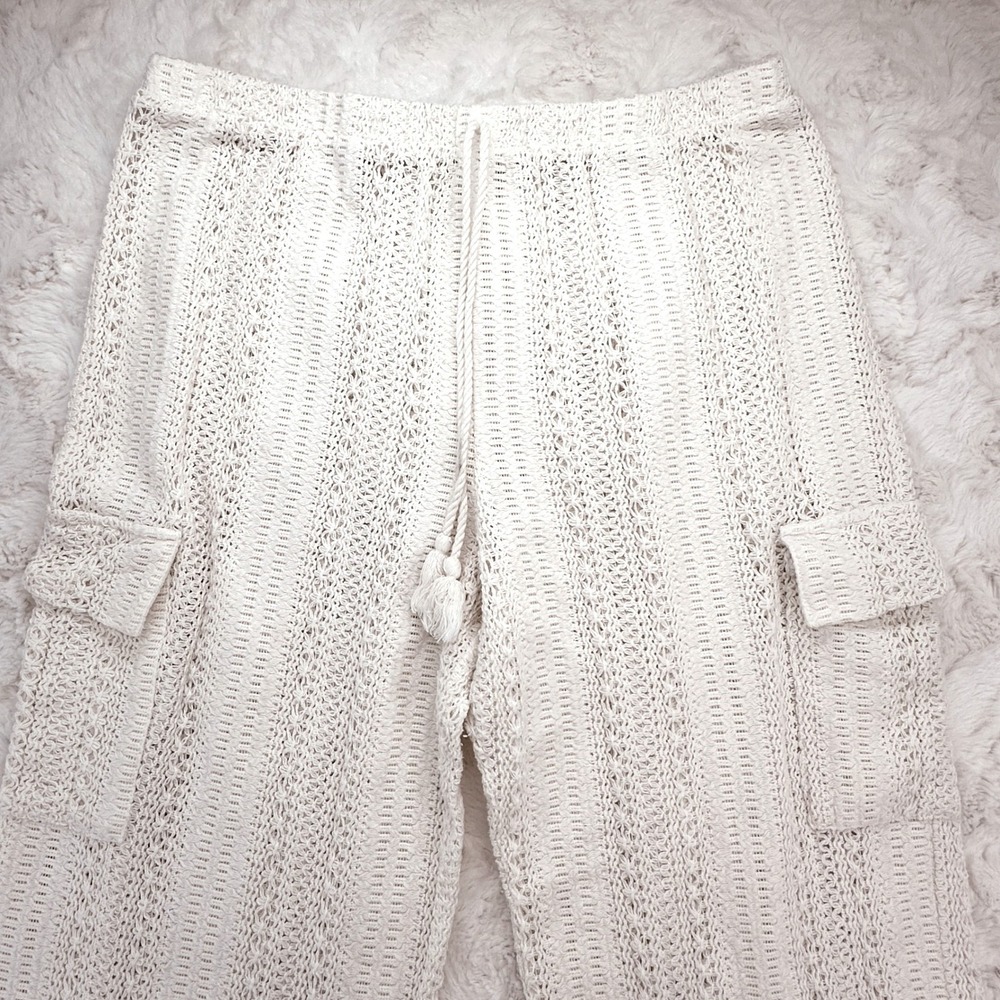 No Boundaries Cream Crochet Knit Cargo Pants Wide Leg Boho Tassel Large‎ 12-14